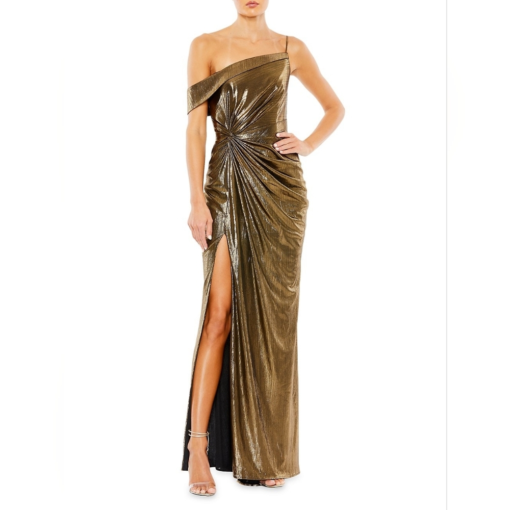 Mac Duggal Metallic Wrap Gown